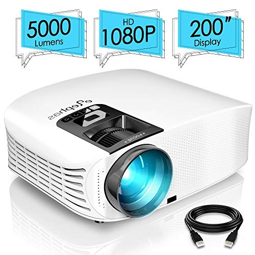 ELEPHAS Projector, 5000 Lumens HD Video Projector 200” Home Cinema LCD Movie Projector Full HD 1080p HDMI VGA Av USB Ideal for Home Entertainment Party Games- Price Tracker